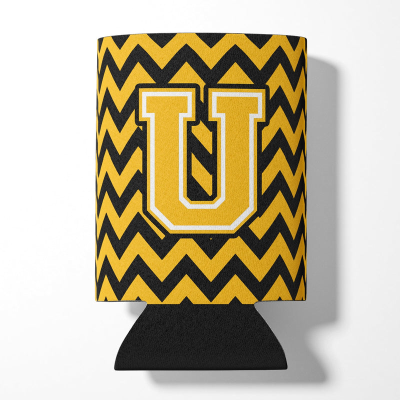 Letter U Chevron Black and Gold Can or Bottle Hugger CJ1053-UCC