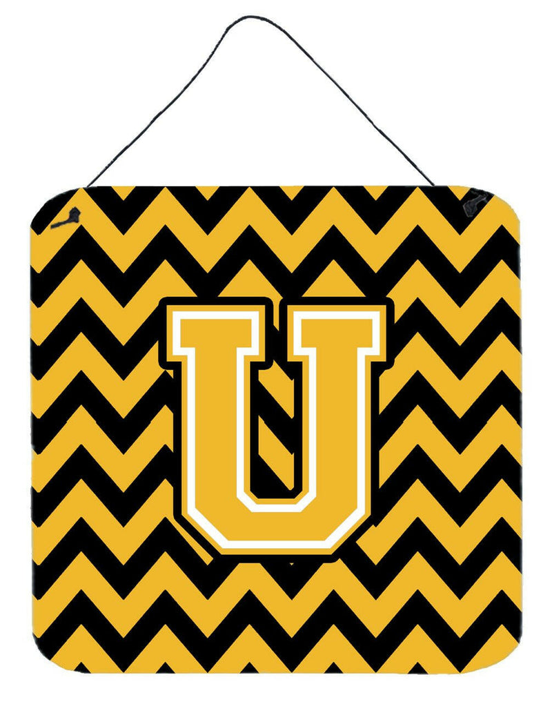 Letter U Chevron Black and Gold Wall or Door Hanging Prints CJ1053-UDS66