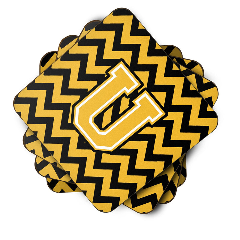 Letter U Chevron Black and Gold Foam Coaster Set of 4 CJ1053-UFC