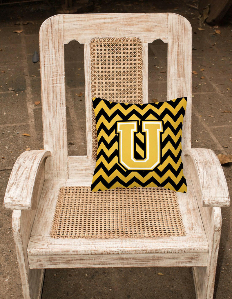 Letter U Chevron Black and Gold Fabric Decorative Pillow CJ1053-UPW1414