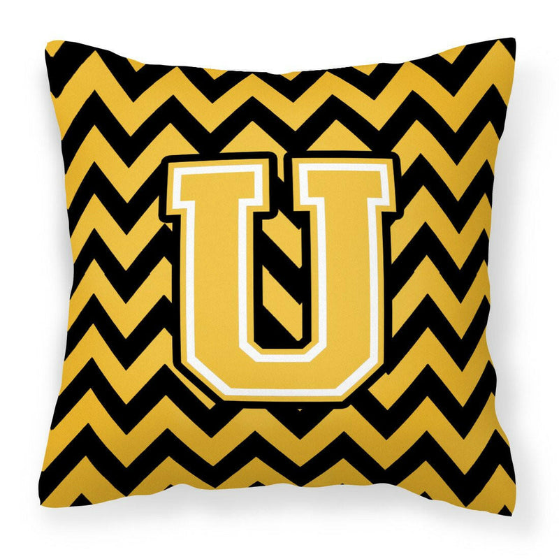 Letter U Chevron Black and Gold Fabric Decorative Pillow CJ1053-UPW1414