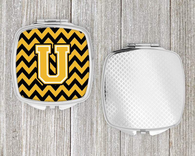 Letter U Chevron Black and Gold Compact Mirror CJ1053-USCM