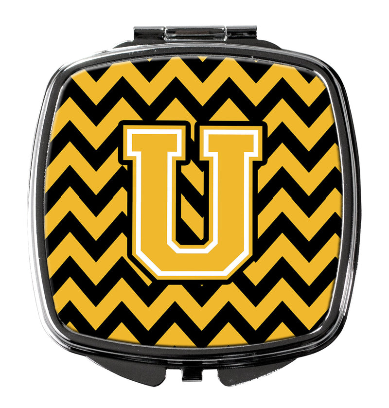 Letter U Chevron Black and Gold Compact Mirror CJ1053-USCM