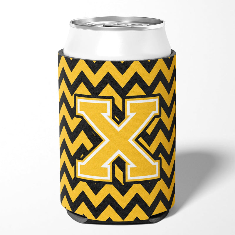 Letter X Chevron Black and Gold Can or Bottle Hugger CJ1053-XCC