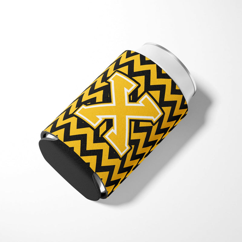 Letter X Chevron Black and Gold Can or Bottle Hugger CJ1053-XCC