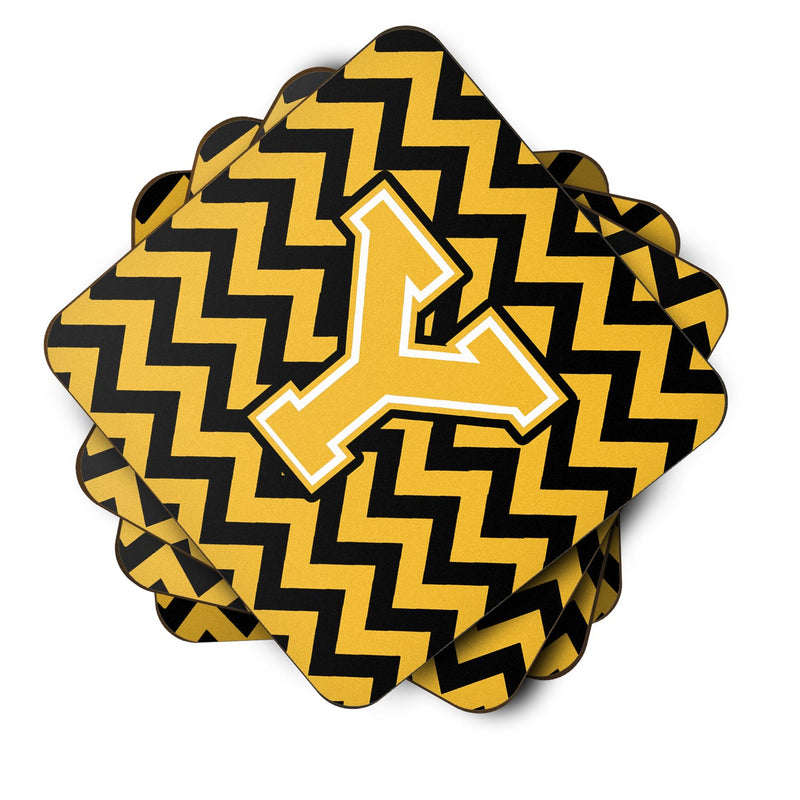 Letter Y Chevron Black and Gold Foam Coaster Set of 4 CJ1053-YFC