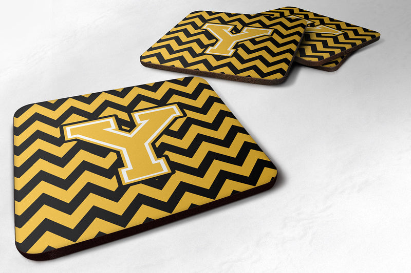 Letter Y Chevron Black and Gold Foam Coaster Set of 4 CJ1053-YFC