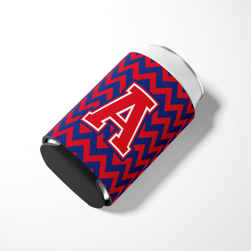 Letter A Chevron Yale Blue and Crimson Can or Bottle Hugger CJ1054-ACC