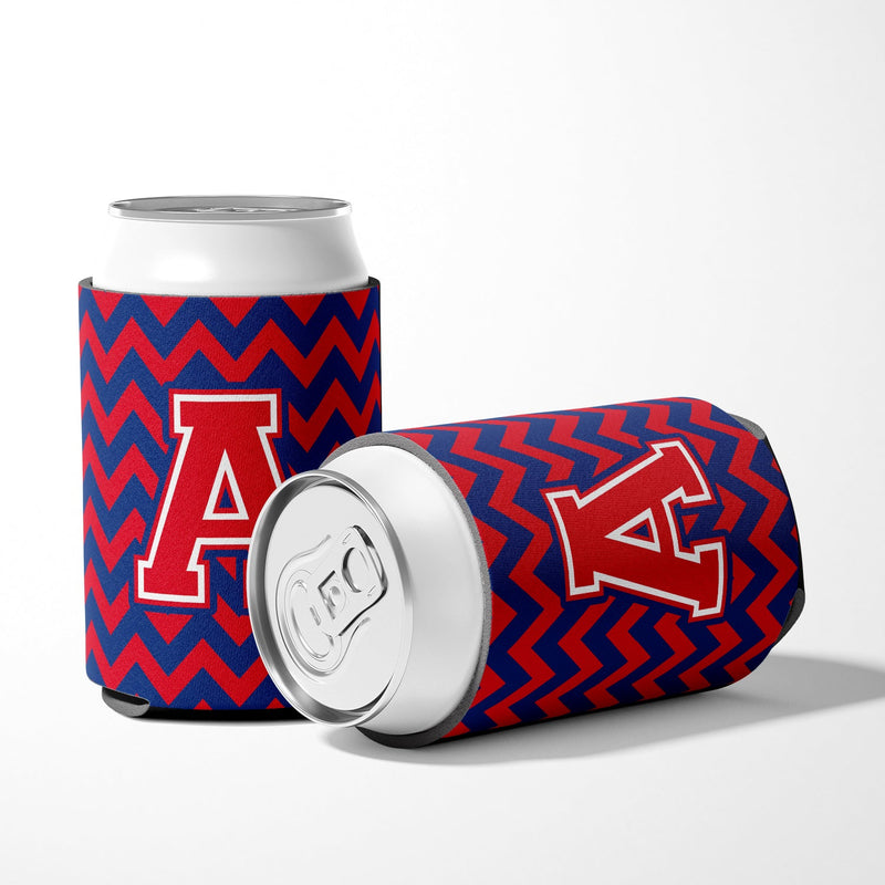 Letter A Chevron Yale Blue and Crimson Can or Bottle Hugger CJ1054-ACC