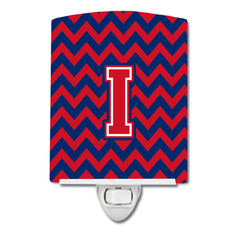 Letter I Chevron Yale Blue and Crimson Ceramic Night Light CJ1054-ICNL