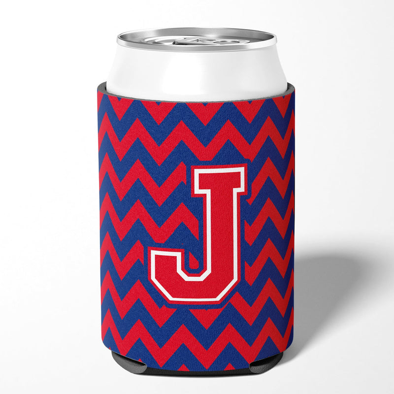 Letter J Chevron Yale Blue and Crimson Can or Bottle Hugger CJ1054-JCC