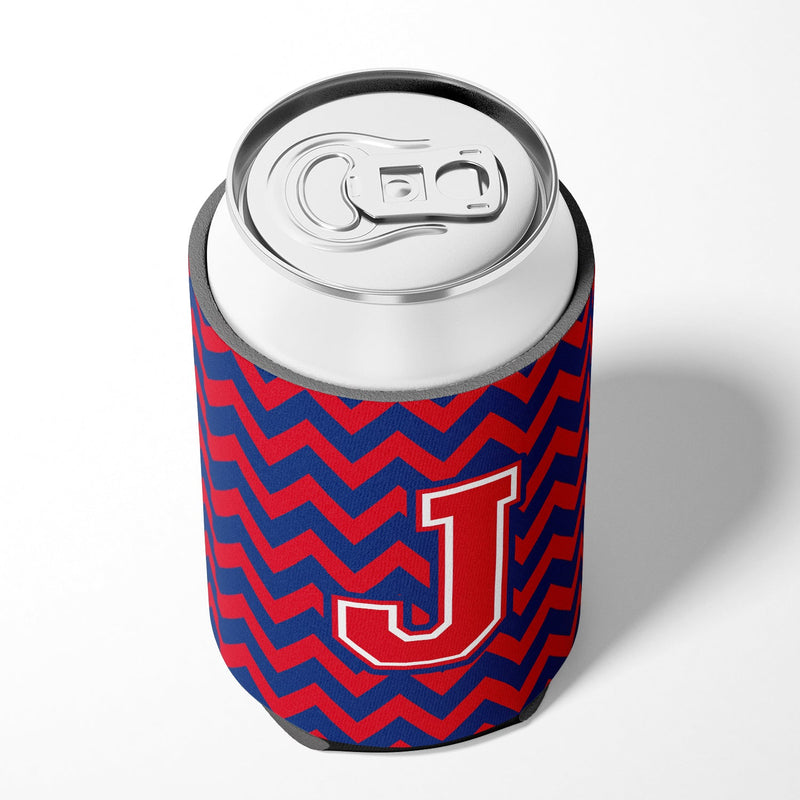 Letter J Chevron Yale Blue and Crimson Can or Bottle Hugger CJ1054-JCC