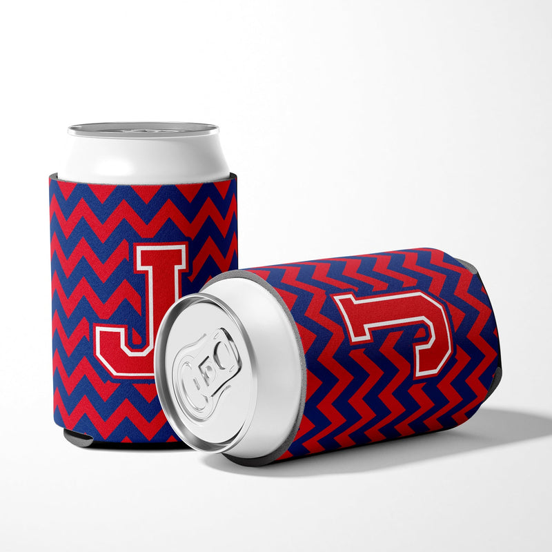 Letter J Chevron Yale Blue and Crimson Can or Bottle Hugger CJ1054-JCC