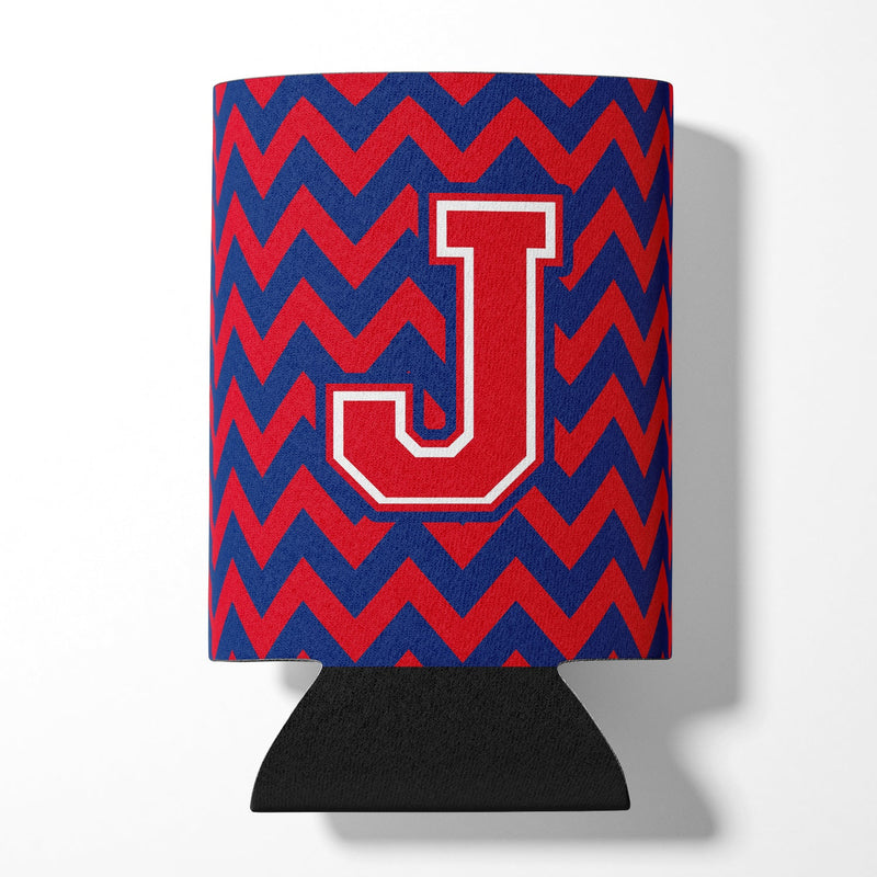 Letter J Chevron Yale Blue and Crimson Can or Bottle Hugger CJ1054-JCC