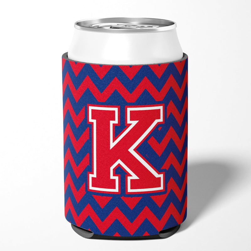 Letter K Chevron Yale Blue and Crimson Can or Bottle Hugger CJ1054-KCC