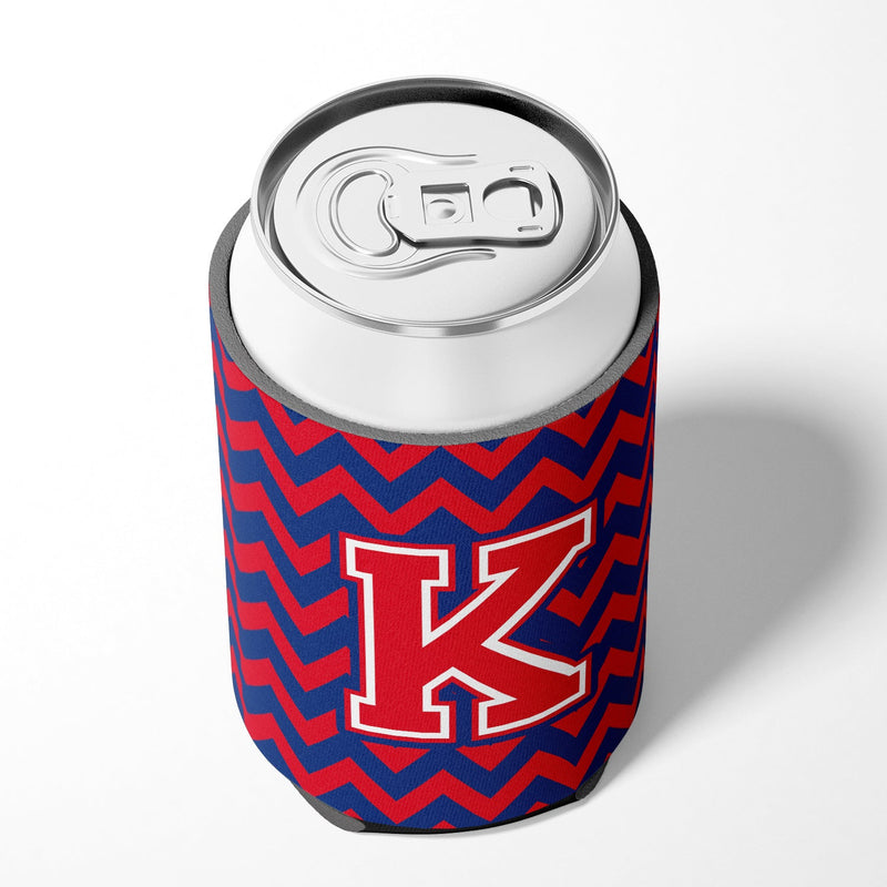 Letter K Chevron Yale Blue and Crimson Can or Bottle Hugger CJ1054-KCC