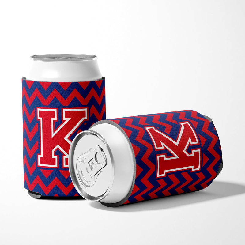 Letter K Chevron Yale Blue and Crimson Can or Bottle Hugger CJ1054-KCC