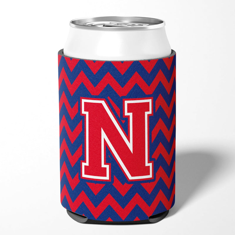 Letter N Chevron Yale Blue and Crimson Can or Bottle Hugger CJ1054-NCC