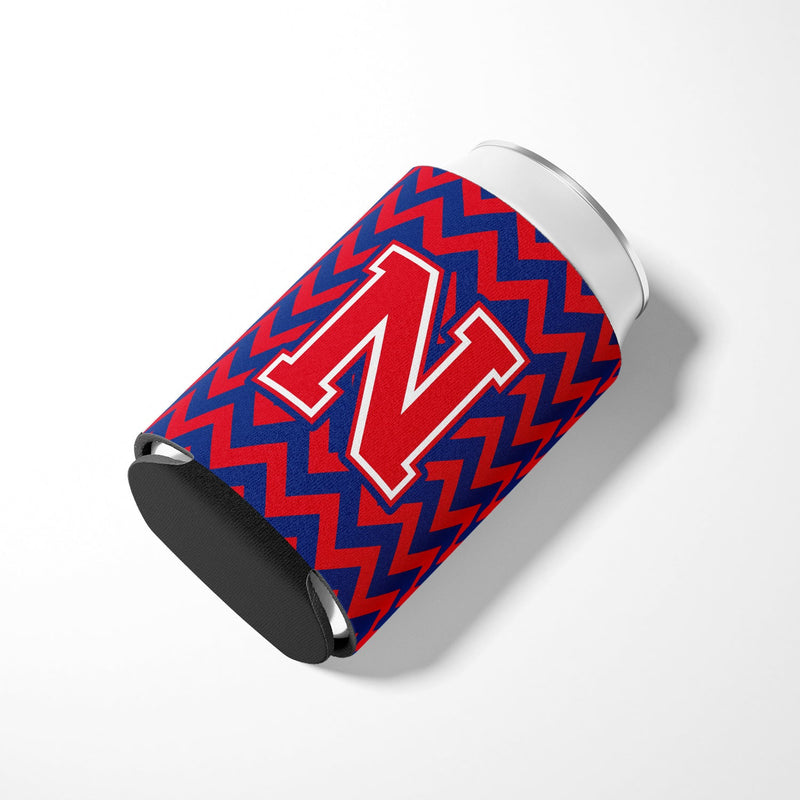 Letter N Chevron Yale Blue and Crimson Can or Bottle Hugger CJ1054-NCC