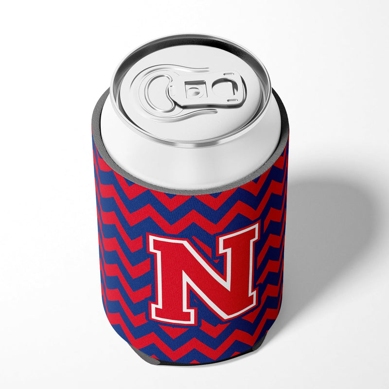 Letter N Chevron Yale Blue and Crimson Can or Bottle Hugger CJ1054-NCC