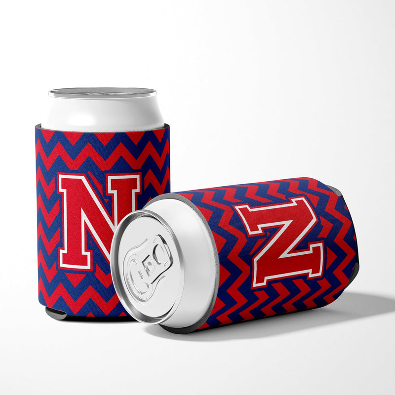 Letter N Chevron Yale Blue and Crimson Can or Bottle Hugger CJ1054-NCC