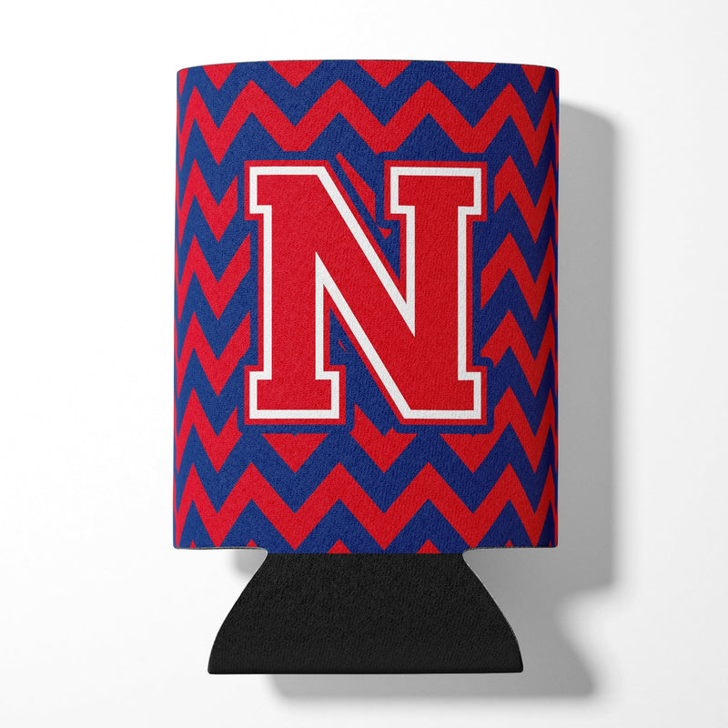 Letter N Chevron Yale Blue and Crimson Can or Bottle Hugger CJ1054-NCC