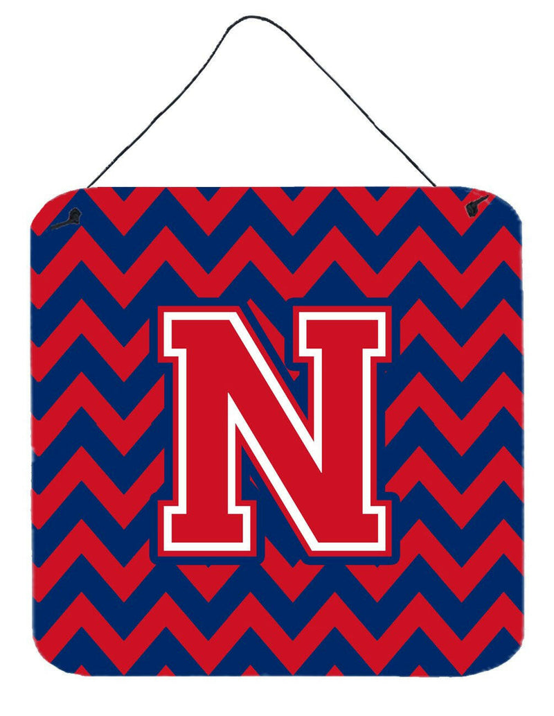 Letter N Chevron Yale Blue and Crimson Wall or Door Hanging Prints CJ1054-NDS66