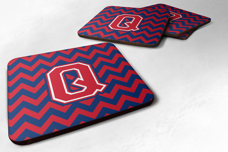 Letter Q Chevron Yale Blue and Crimson Foam Coaster Set of 4 CJ1054-QFC