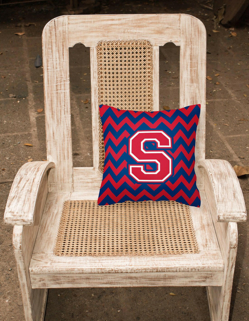 Letter S Chevron Yale Blue and Crimson Fabric Decorative Pillow CJ1054-SPW1414