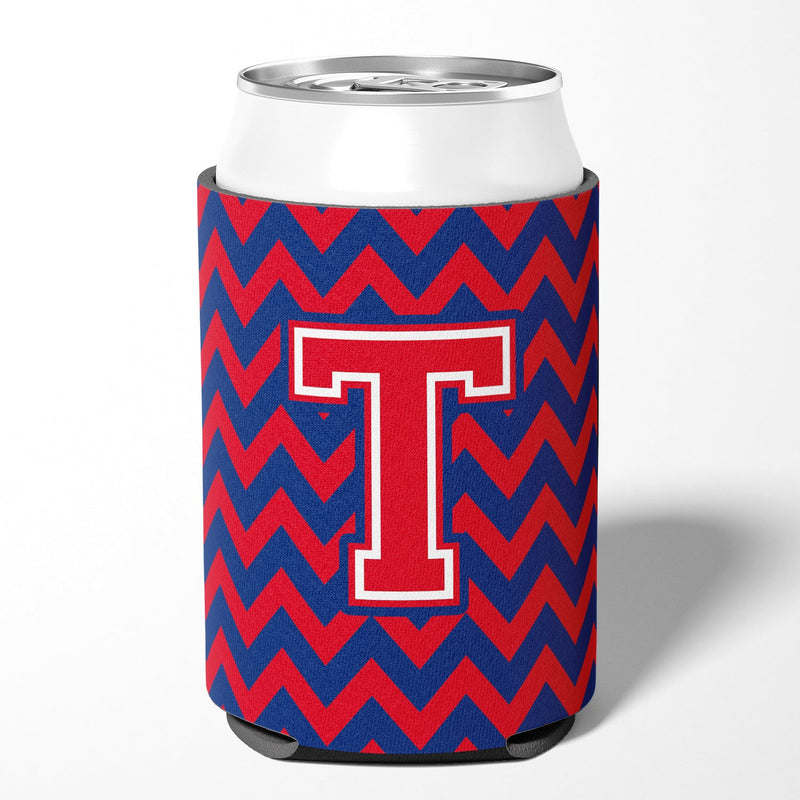 Letter T Chevron Yale Blue and Crimson Can or Bottle Hugger CJ1054-TCC