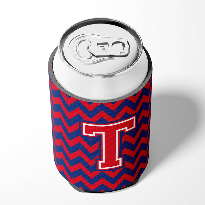 Letter T Chevron Yale Blue and Crimson Can or Bottle Hugger CJ1054-TCC