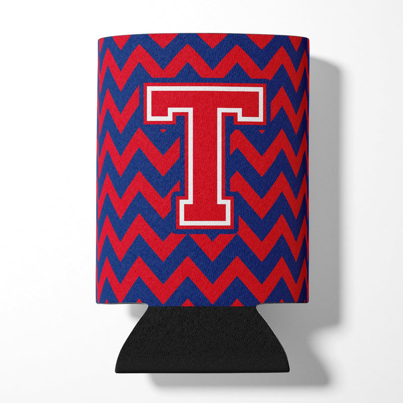 Letter T Chevron Yale Blue and Crimson Can or Bottle Hugger CJ1054-TCC