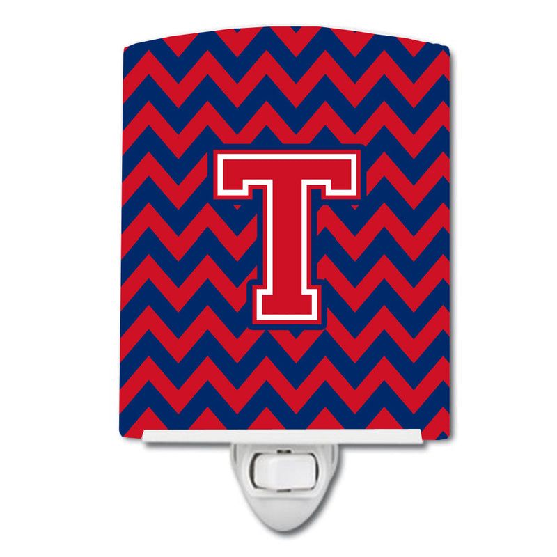 Letter T Chevron Yale Blue and Crimson Ceramic Night Light CJ1054-TCNL