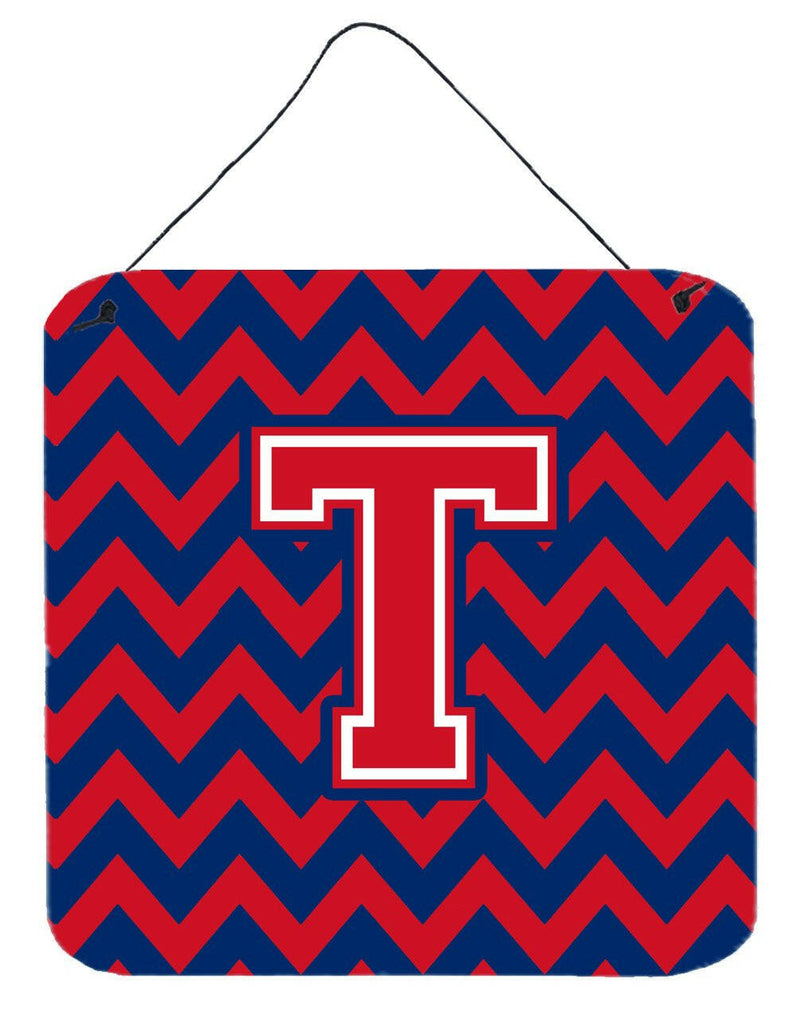 Letter T Chevron Yale Blue and Crimson Wall or Door Hanging Prints CJ1054-TDS66