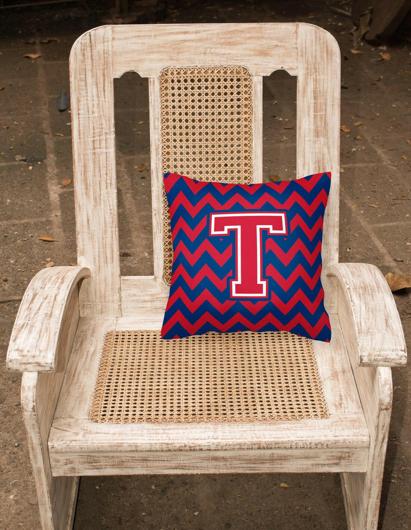 Letter T Chevron Yale Blue and Crimson Fabric Decorative Pillow CJ1054-TPW1414