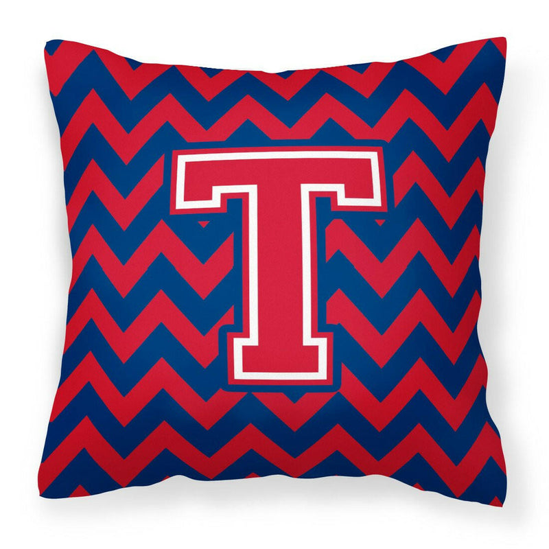 Letter T Chevron Yale Blue and Crimson Fabric Decorative Pillow CJ1054-TPW1414