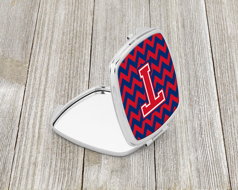 Letter T Chevron Yale Blue and Crimson Compact Mirror CJ1054-TSCM