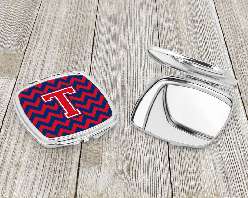 Letter T Chevron Yale Blue and Crimson Compact Mirror CJ1054-TSCM