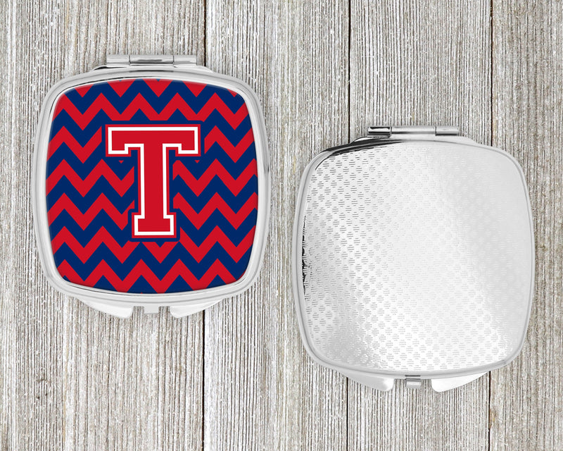 Letter T Chevron Yale Blue and Crimson Compact Mirror CJ1054-TSCM