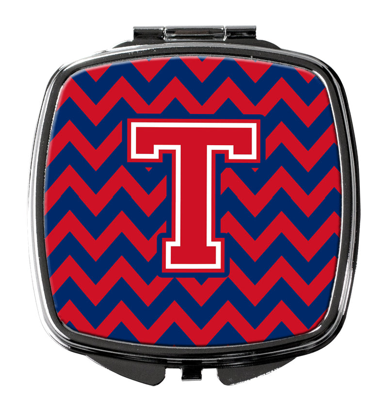 Letter T Chevron Yale Blue and Crimson Compact Mirror CJ1054-TSCM