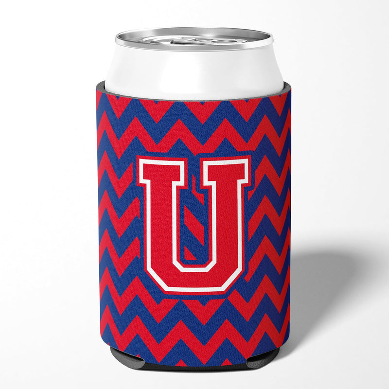 Letter U Chevron Yale Blue and Crimson Can or Bottle Hugger CJ1054-UCC