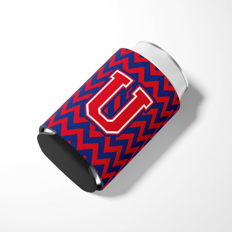 Letter U Chevron Yale Blue and Crimson Can or Bottle Hugger CJ1054-UCC