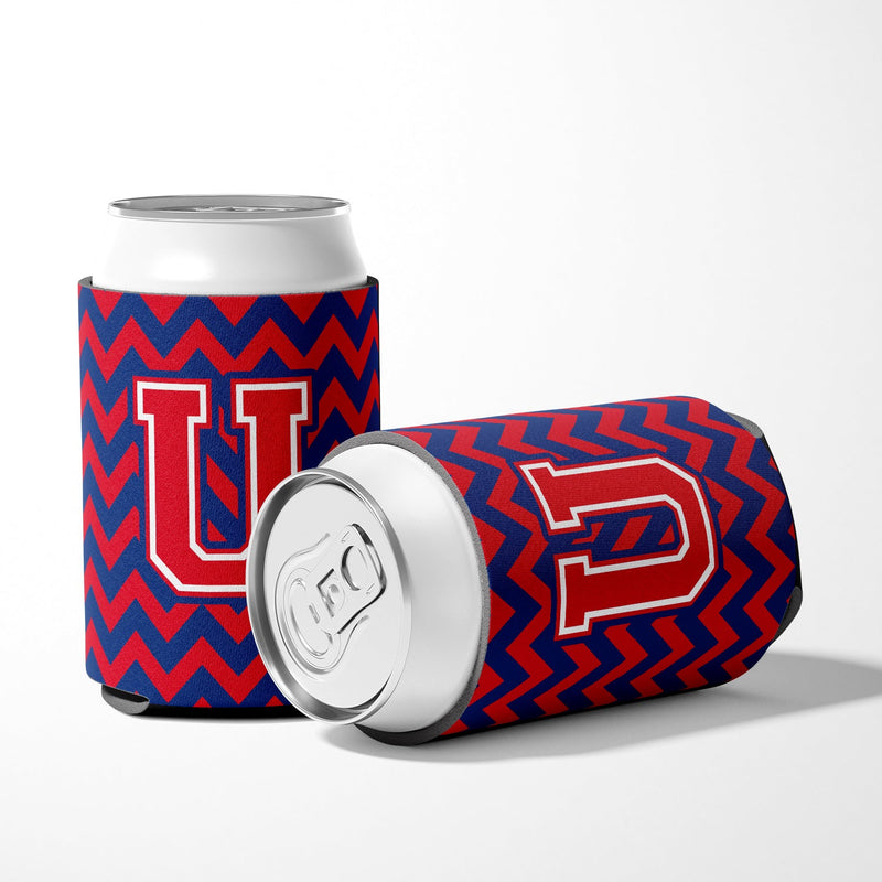 Letter U Chevron Yale Blue and Crimson Can or Bottle Hugger CJ1054-UCC