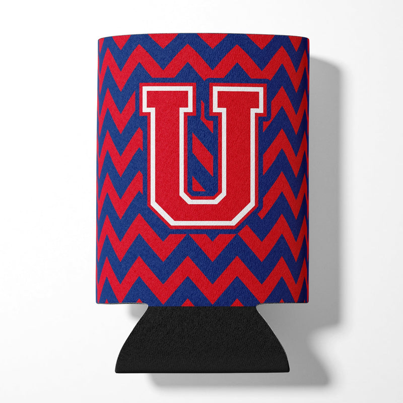 Letter U Chevron Yale Blue and Crimson Can or Bottle Hugger CJ1054-UCC