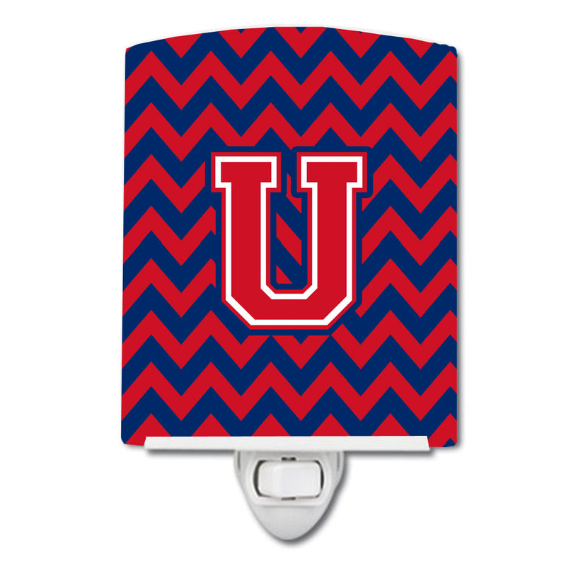 Letter U Chevron Yale Blue and Crimson Ceramic Night Light CJ1054-UCNL