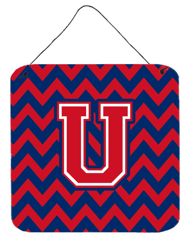 Letter U Chevron Yale Blue and Crimson Wall or Door Hanging Prints CJ1054-UDS66