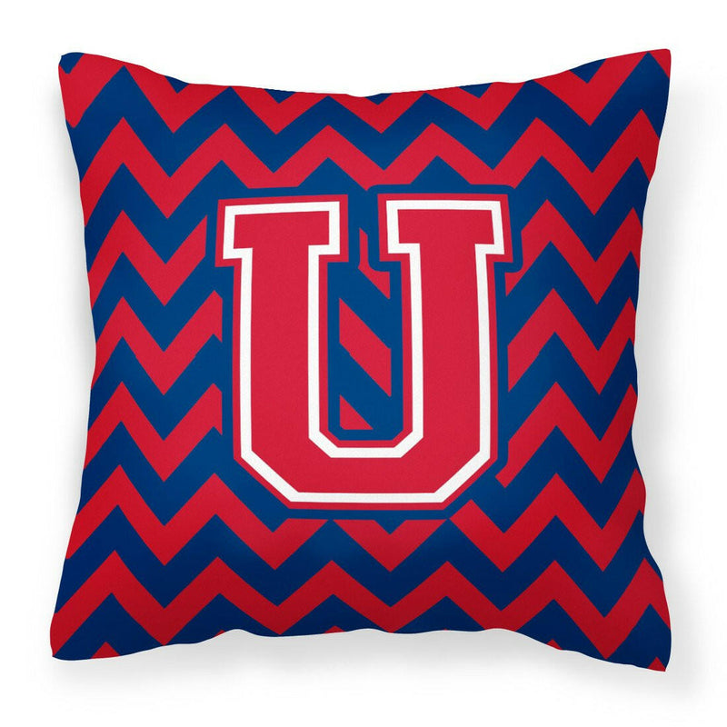 Letter U Chevron Yale Blue and Crimson Fabric Decorative Pillow CJ1054-UPW1414