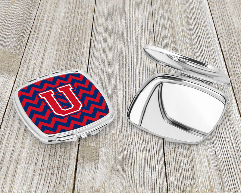 Letter U Chevron Yale Blue and Crimson Compact Mirror CJ1054-USCM