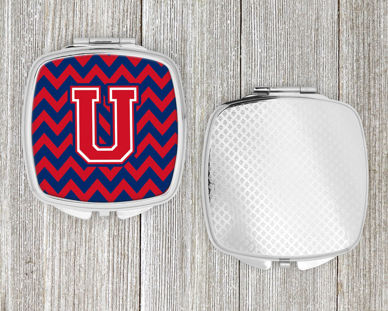 Letter U Chevron Yale Blue and Crimson Compact Mirror CJ1054-USCM