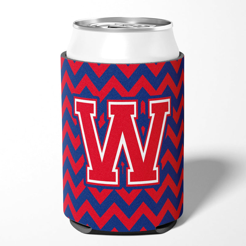 Letter W Chevron Yale Blue and Crimson Can or Bottle Hugger CJ1054-WCC